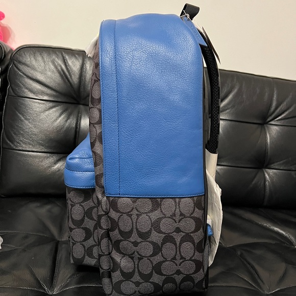 Coach  Campus Backpack Charcoal Black Blue Signature Leather Men - Picture 3 of 6